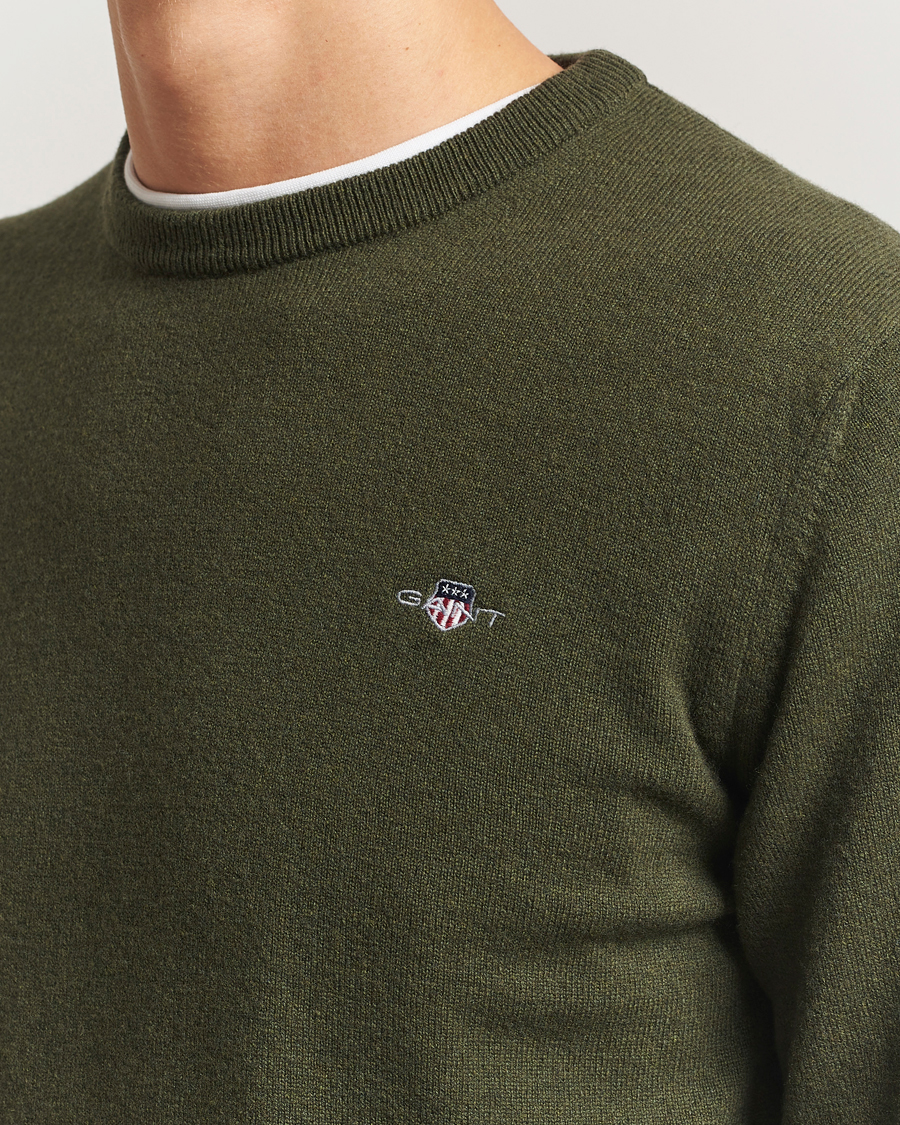 Heren | Truien | Gant | Superfine Lambswool Crew Neck Khaki Green Melange