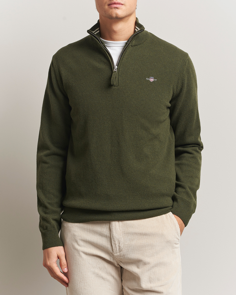 Heren | Truien | GANT | Superfine Lambswool Half Zip Khaki Green Melange