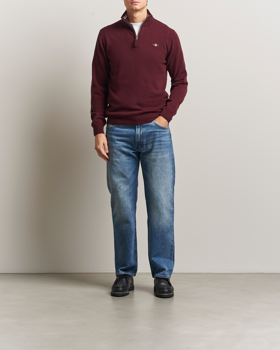 Heren | Truien | GANT | Superfine Lambswool Half Zip Bordeaux Melange