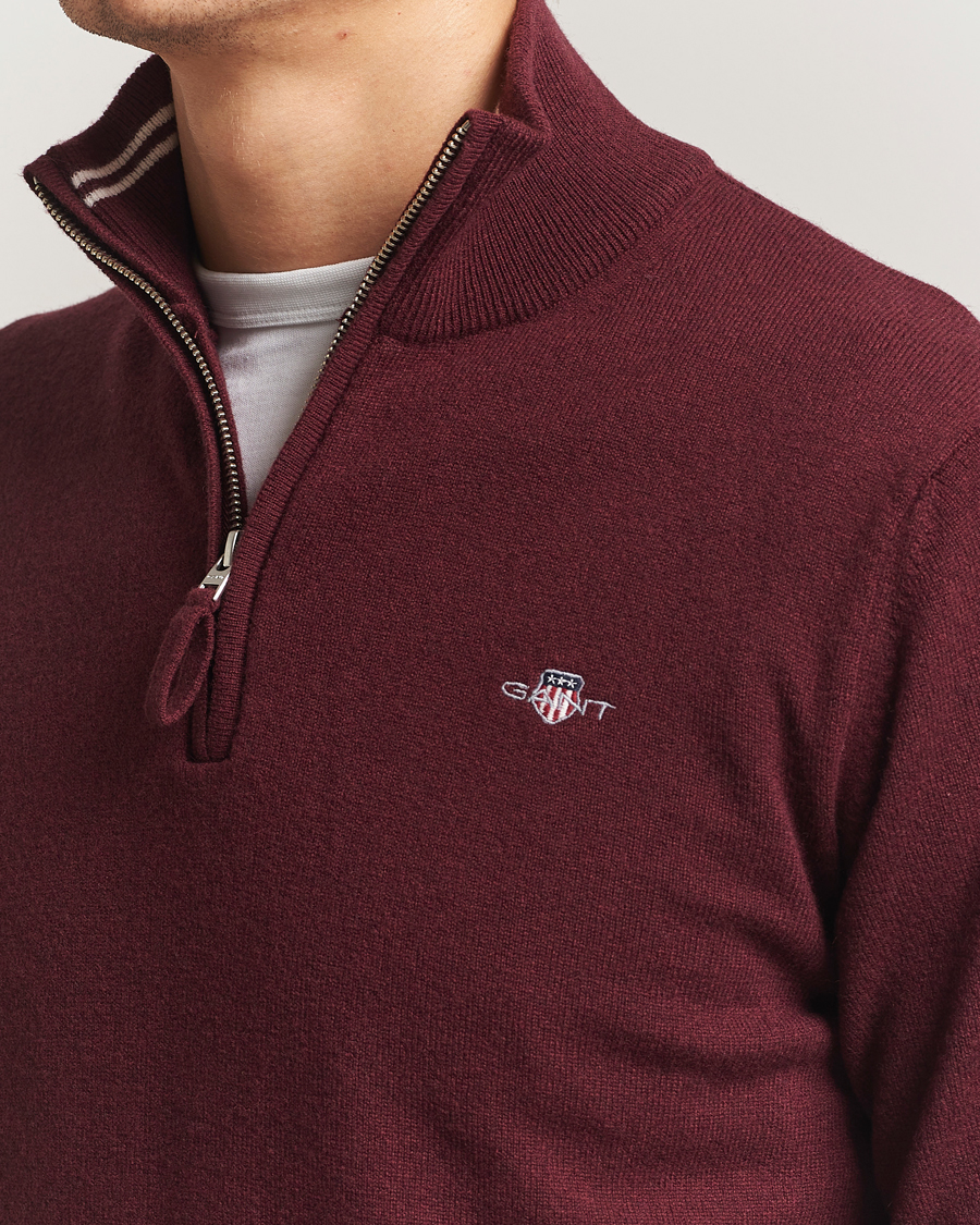 Heren | Truien | GANT | Superfine Lambswool Half Zip Bordeaux Melange