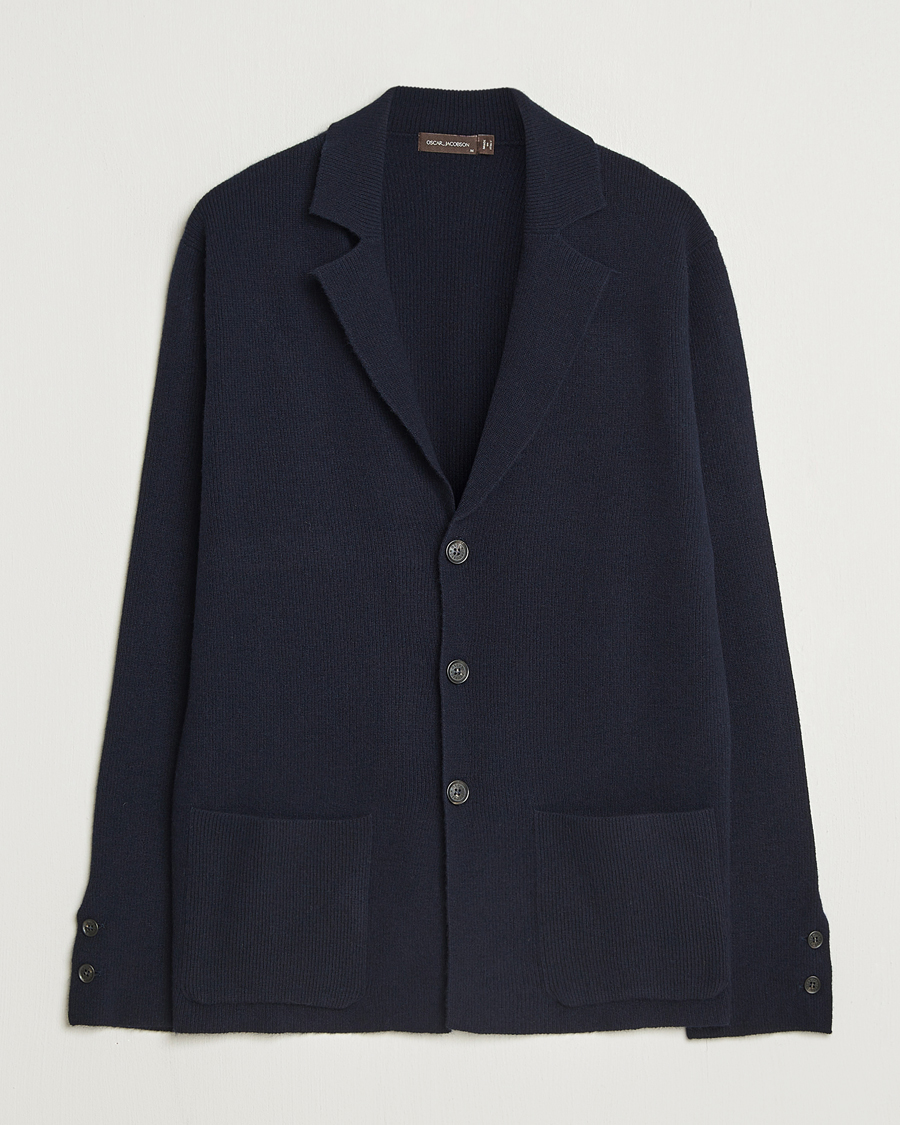 Heren | Blazers | Oscar Jacobson | Antonio Knitted Wool Blazer Navy
