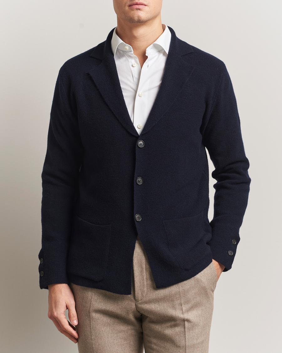 Heren | Blazers | Oscar Jacobson | Antonio Knitted Wool Blazer Navy