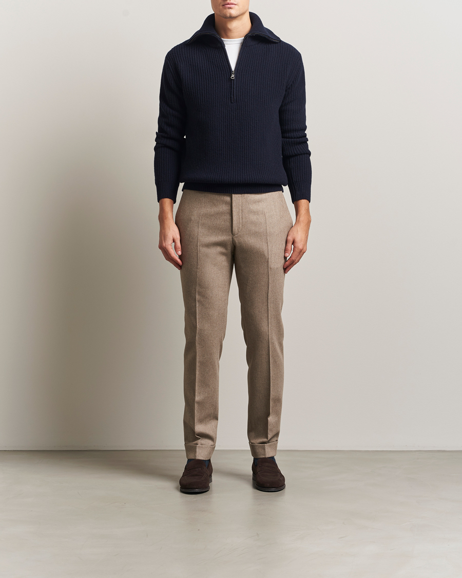 Heren | Truien | Oscar Jacobson | Mauritz Chunky Wool Half-Zip Navy