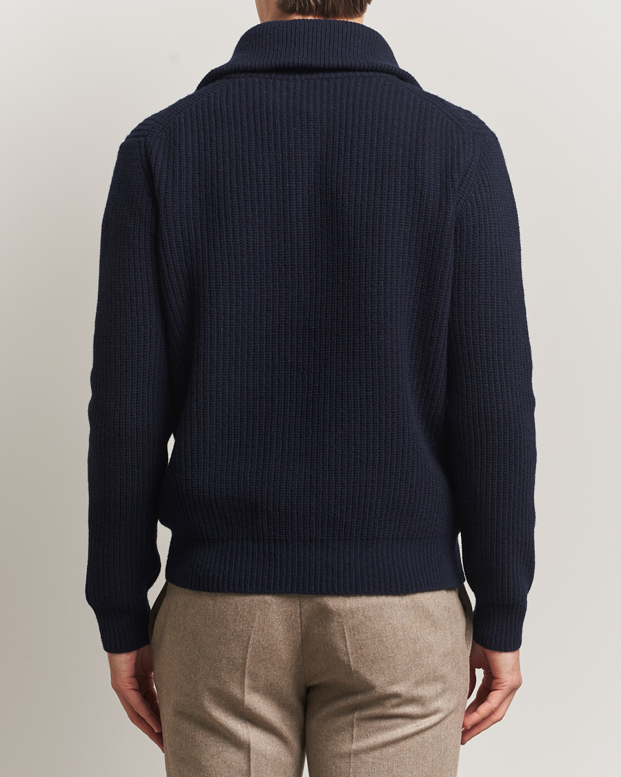 Homme | Pulls Et Tricots | Oscar Jacobson | Mauritz Chunky Wool Half-Zip Navy