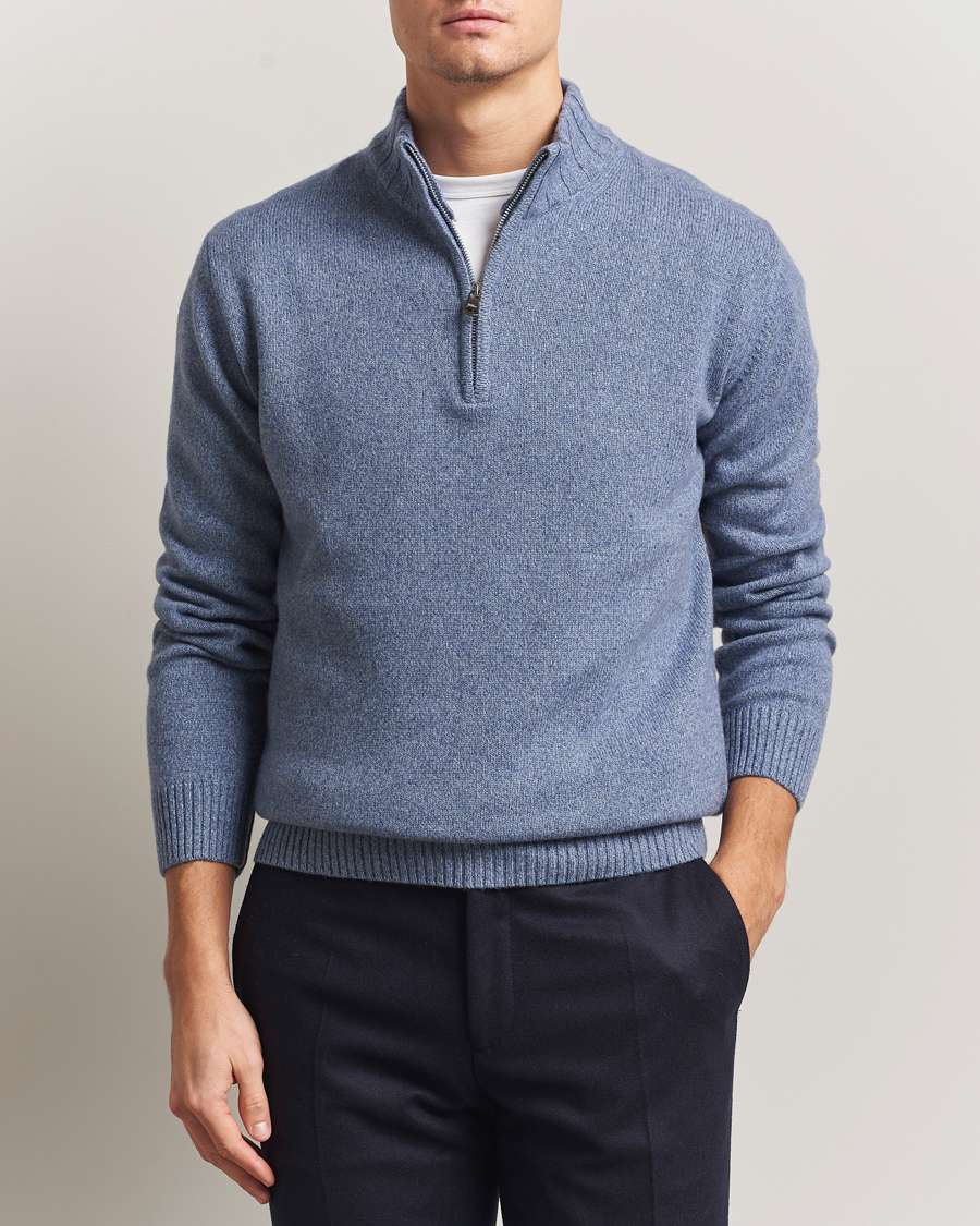 Homme | Pulls Et Tricots | Oscar Jacobson | Paul Wool/Cashmere Half-Zip Light Blue