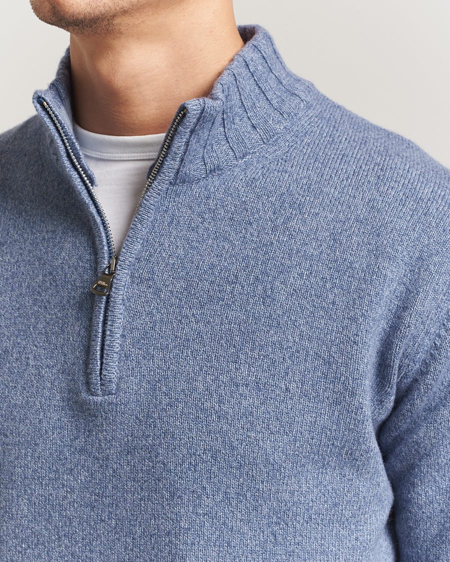 Heren | Truien | Oscar Jacobson | Paul Wool/Cashmere Half-Zip Light Blue