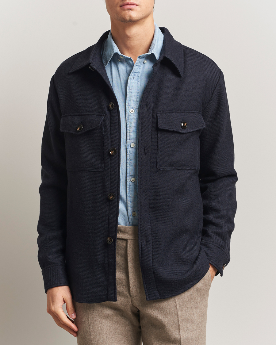 Heren | Jassen | Oscar Jacobson | Maverick Wool Overshirt Navy