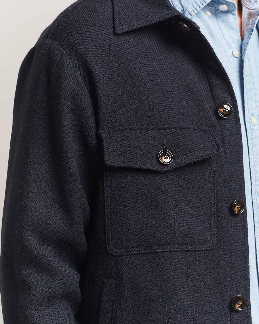 Heren | Jassen | Oscar Jacobson | Maverick Wool Overshirt Navy