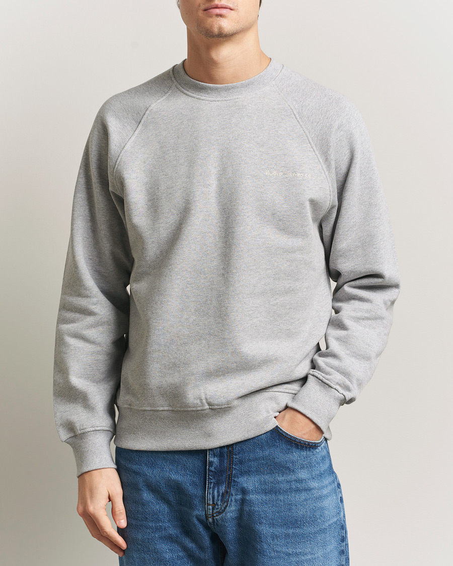 Homme | Pulls Et Tricots | Nudie Jeans | Palle Logo Crew Neck Sweatshirt Grey Melange