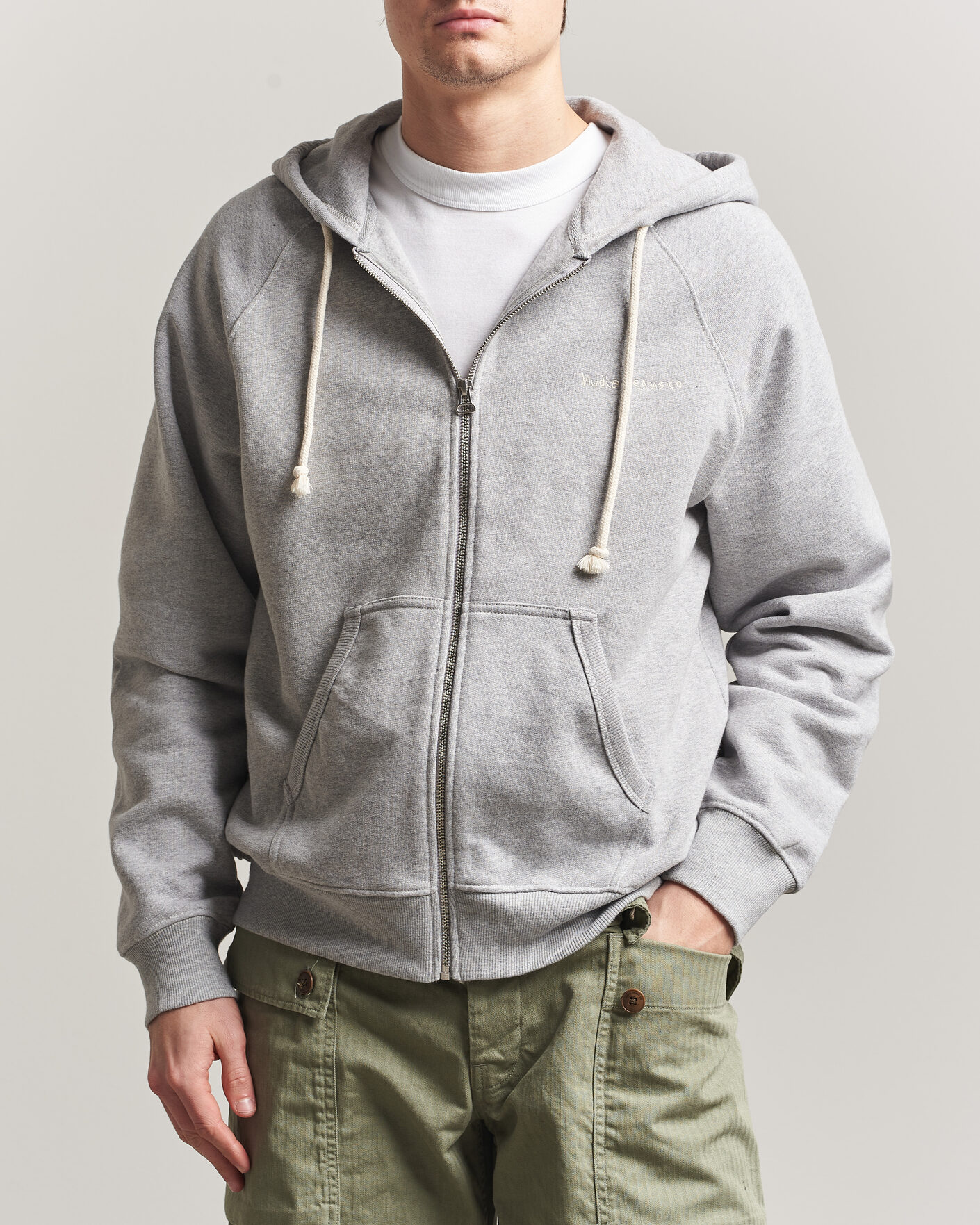 Homme | Pulls Et Tricots | Nudie Jeans | Gunde Logo Full Zip Hoodie Grey Melange