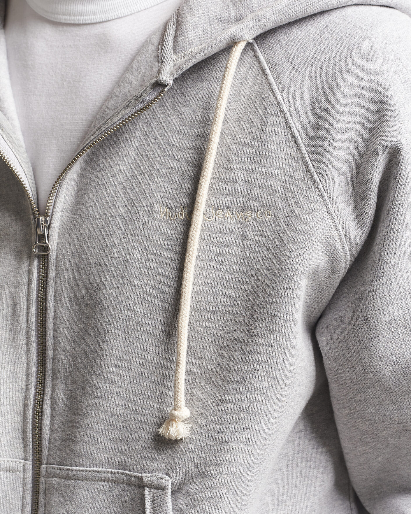 Heren | Truien | Nudie Jeans | Gunde Logo Full Zip Hoodie Grey Melange