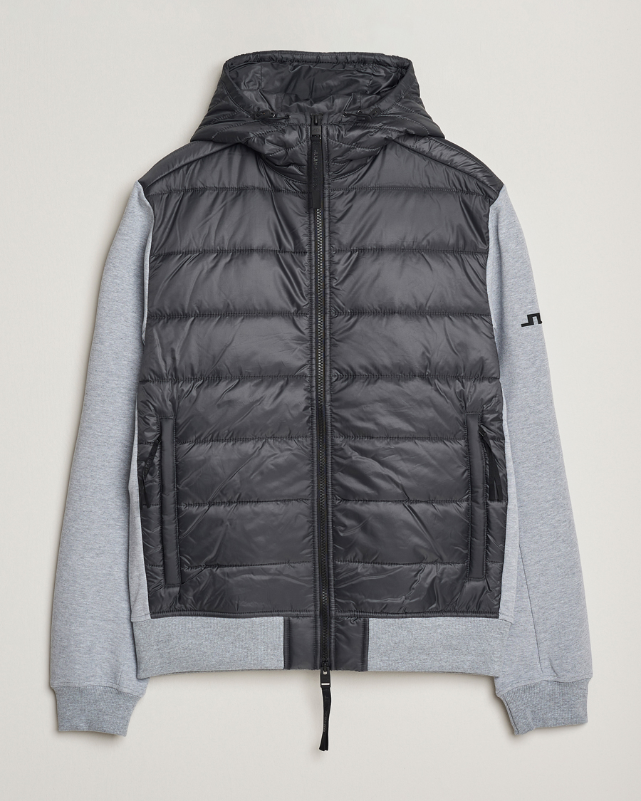 Heren | Truien | J.Lindeberg | Seth Hybrid Hooded Full Zip Medium Grey Melange