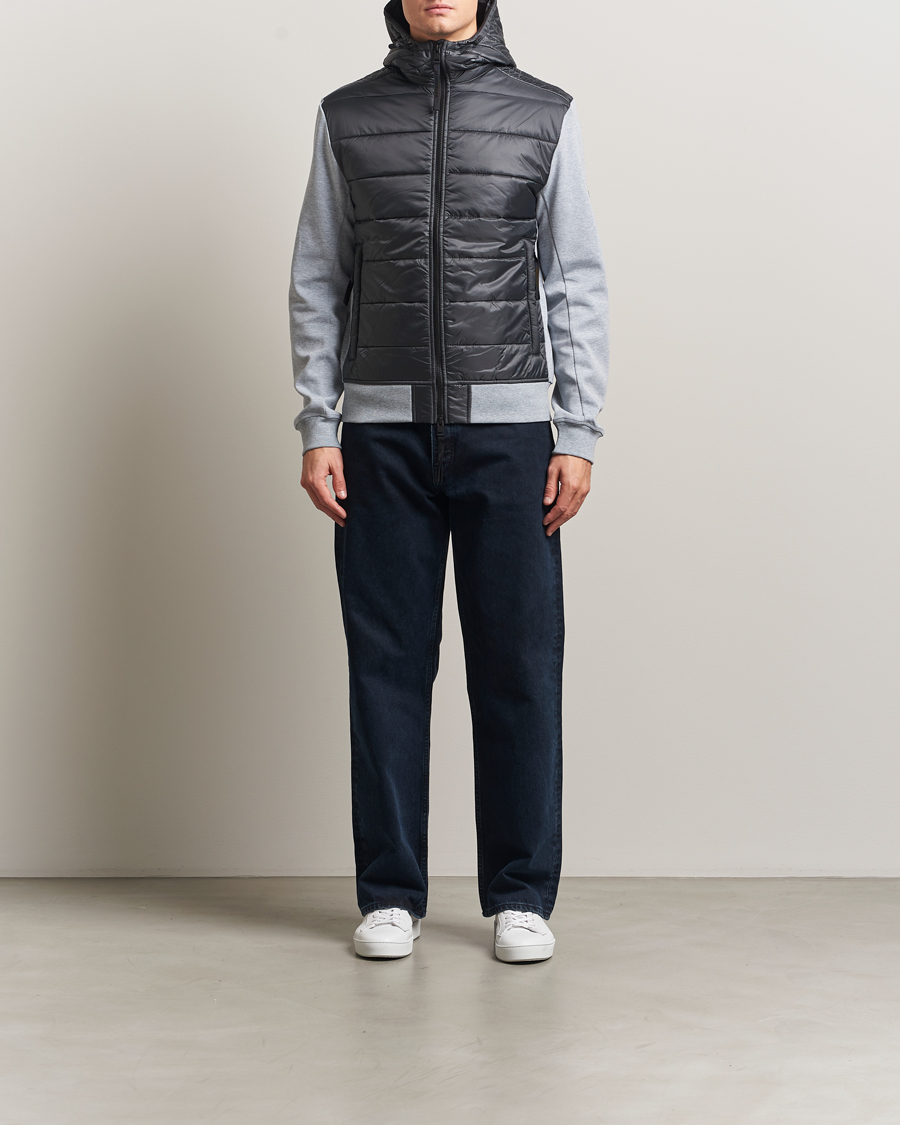 Heren | Truien | J.Lindeberg | Seth Hybrid Hooded Full Zip Medium Grey Melange