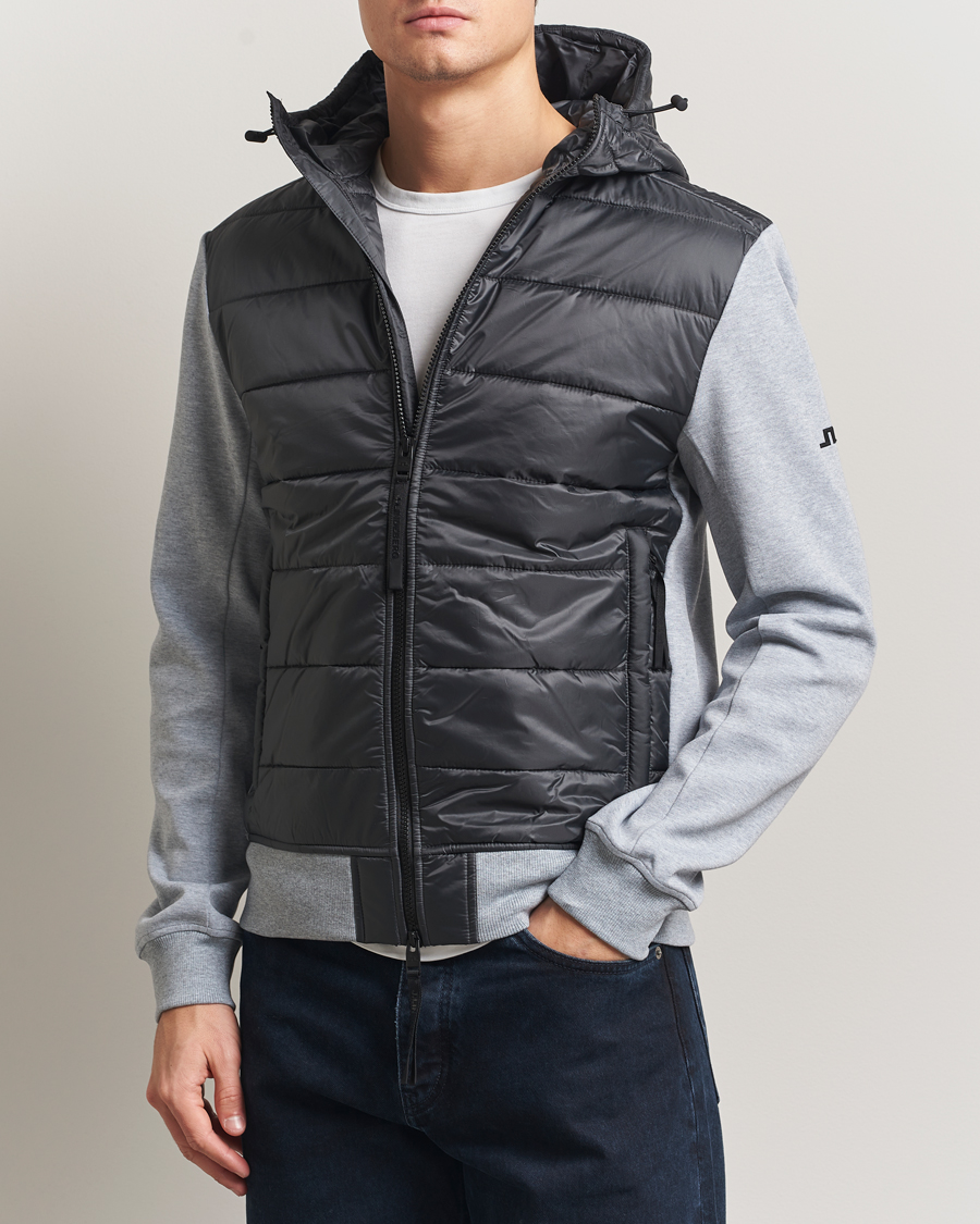 Heren | Truien | J.Lindeberg | Seth Hybrid Hooded Full Zip Medium Grey Melange