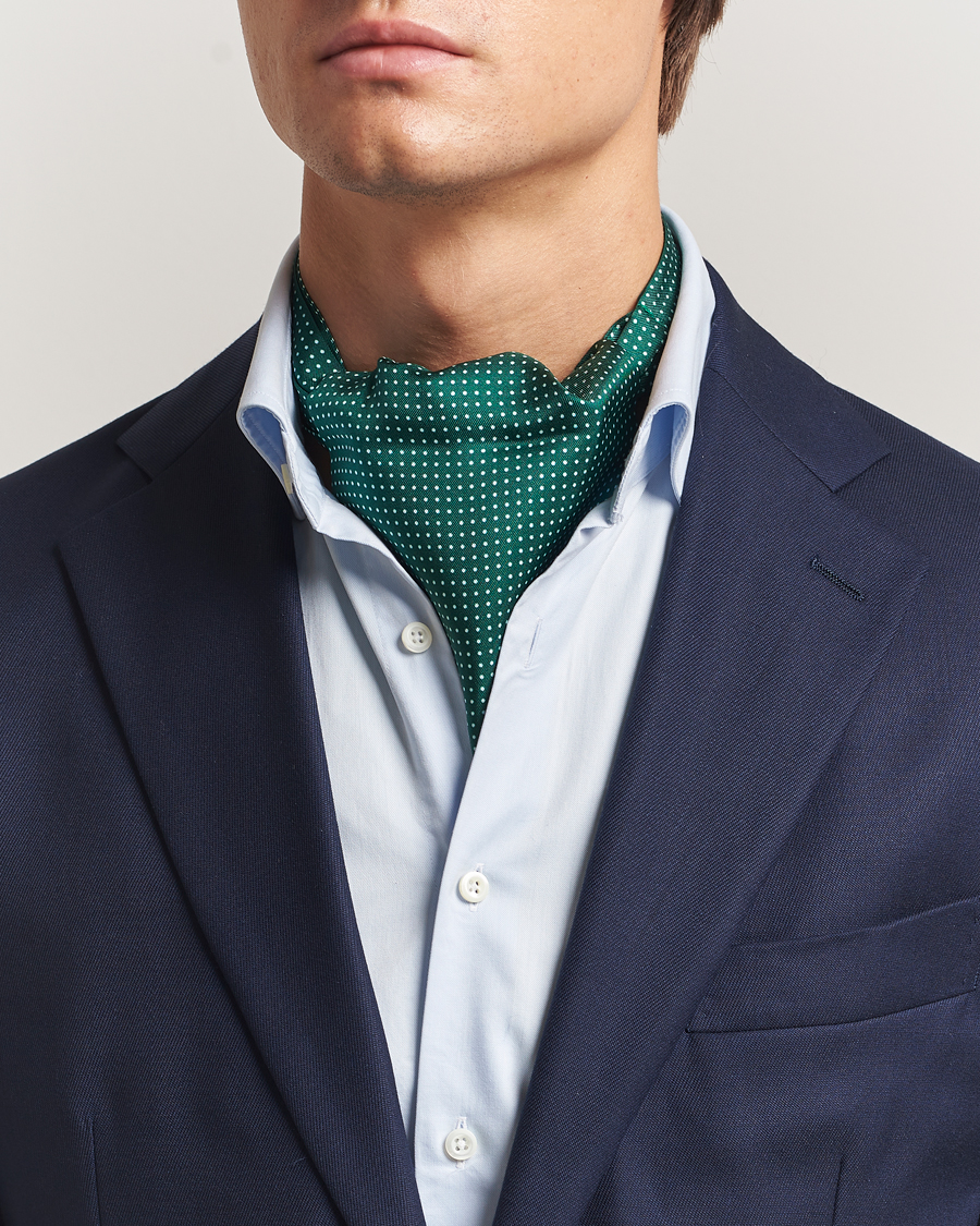 Heren | Sjaals | Amanda Christensen | Silk Twill Micro Dot Ascot Bottle Green