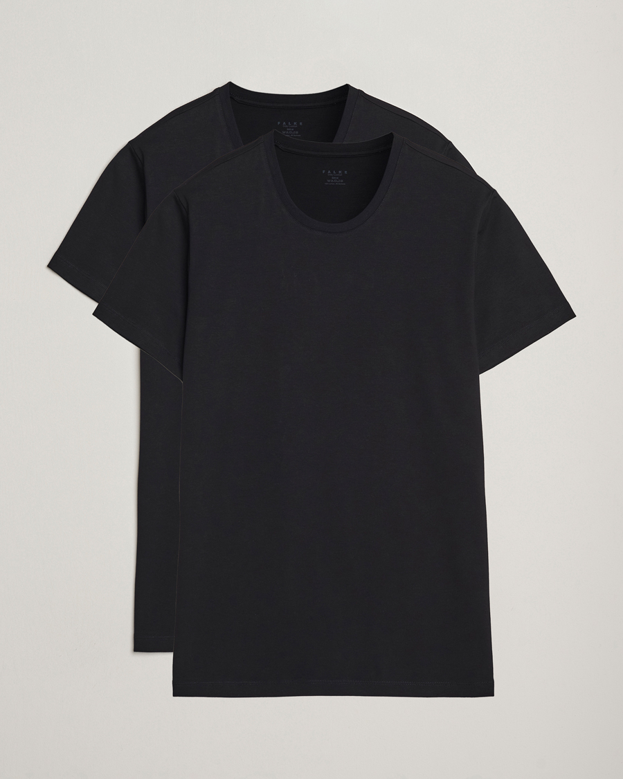 Homme | T-shirts | Falke | 2-Pack Cotton Crew Neck T-Shirt Black