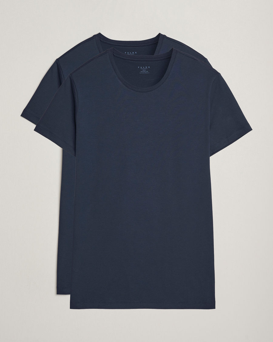 Homme | T-shirts | Falke | 2-Pack Cotton Crew Neck T-Shirt Midnight