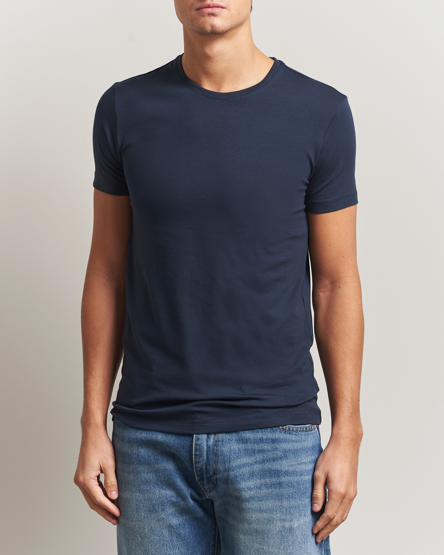 Heren | T-shirts | Falke | 2-Pack Cotton Crew Neck T-Shirt Midnight