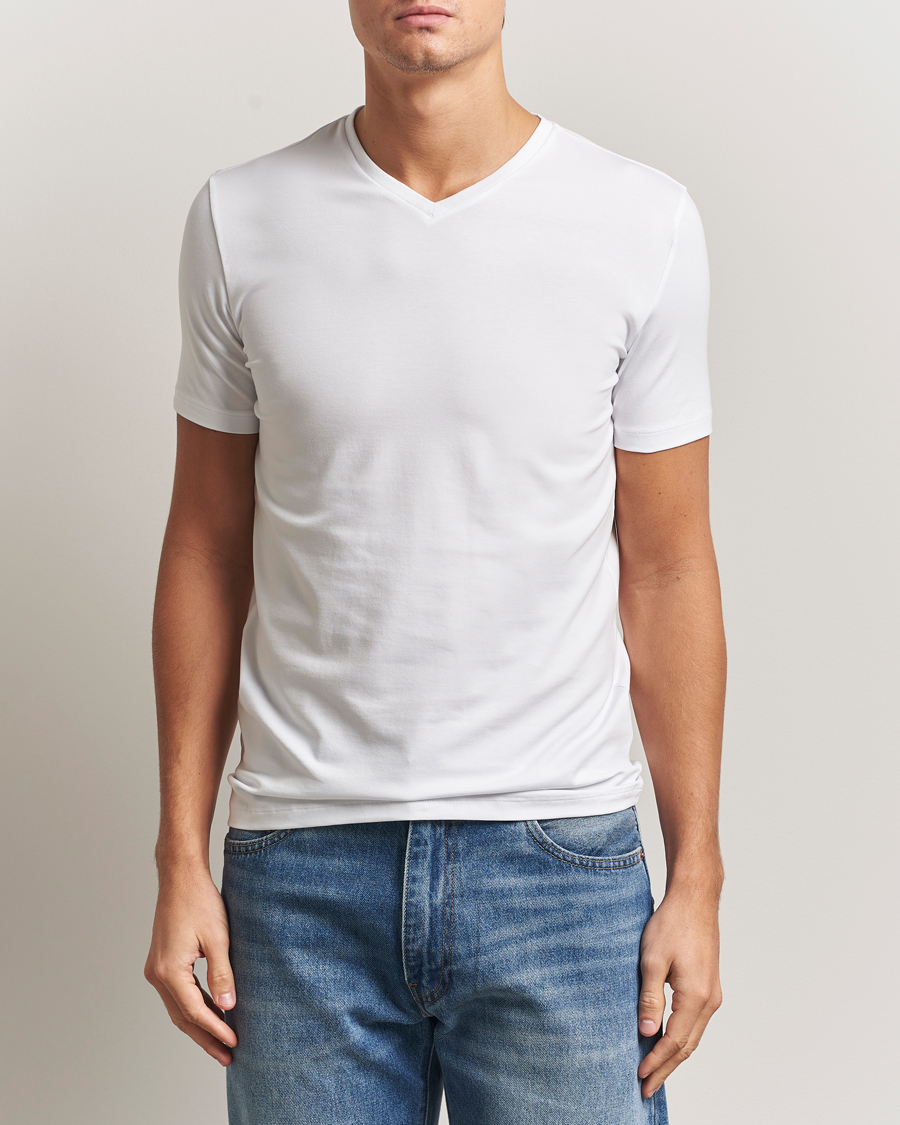 Homme | T-shirts | Falke | 2-Pack Cotton V-Neck T-Shirt White