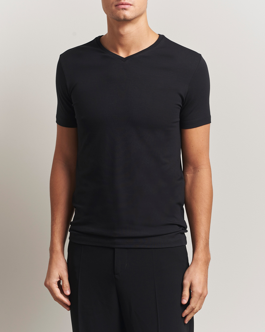 Heren | T-shirts | Falke | 2-Pack Cotton V-Neck T-Shirt Black