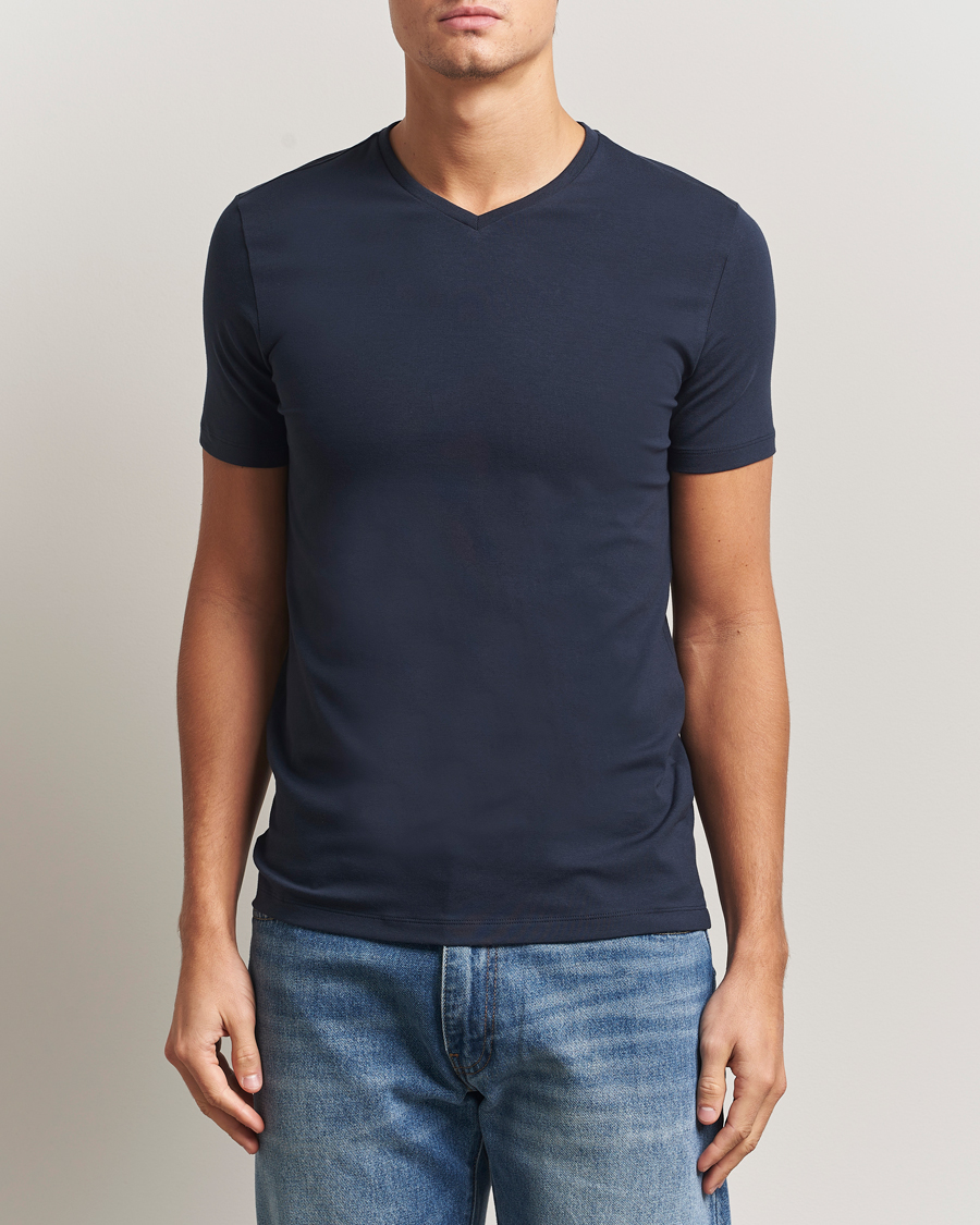 Homme | T-shirts | Falke | 2-Pack Cotton V-Neck T-Shirt Midnight