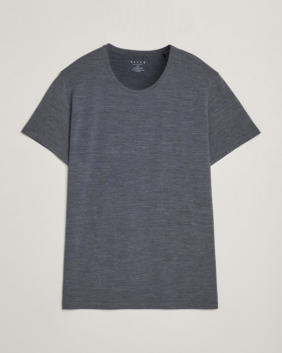 Homme | T-shirts | Falke | Clima Wool Crew Neck T-Shirt Dark Grey Heather