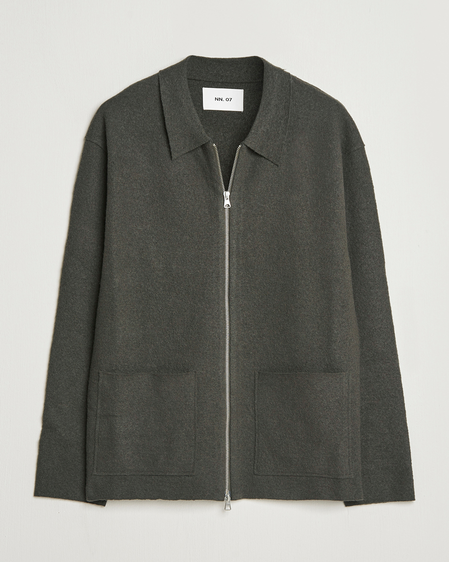 Heren | Truien | NN07 | Jonas Boiled Wool Full Zip Dark Army