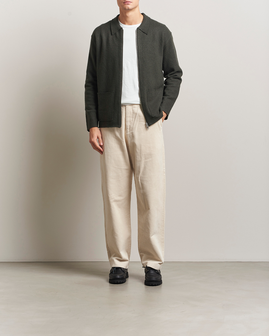 Heren | Truien | NN07 | Jonas Boiled Wool Full Zip Dark Army