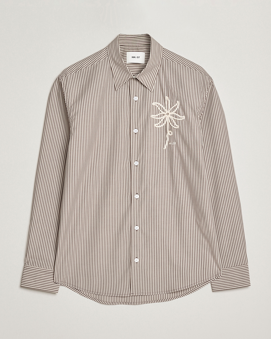 Homme | Chemises | NN07 | Quinsy Striped Embroidered Shirt Brown