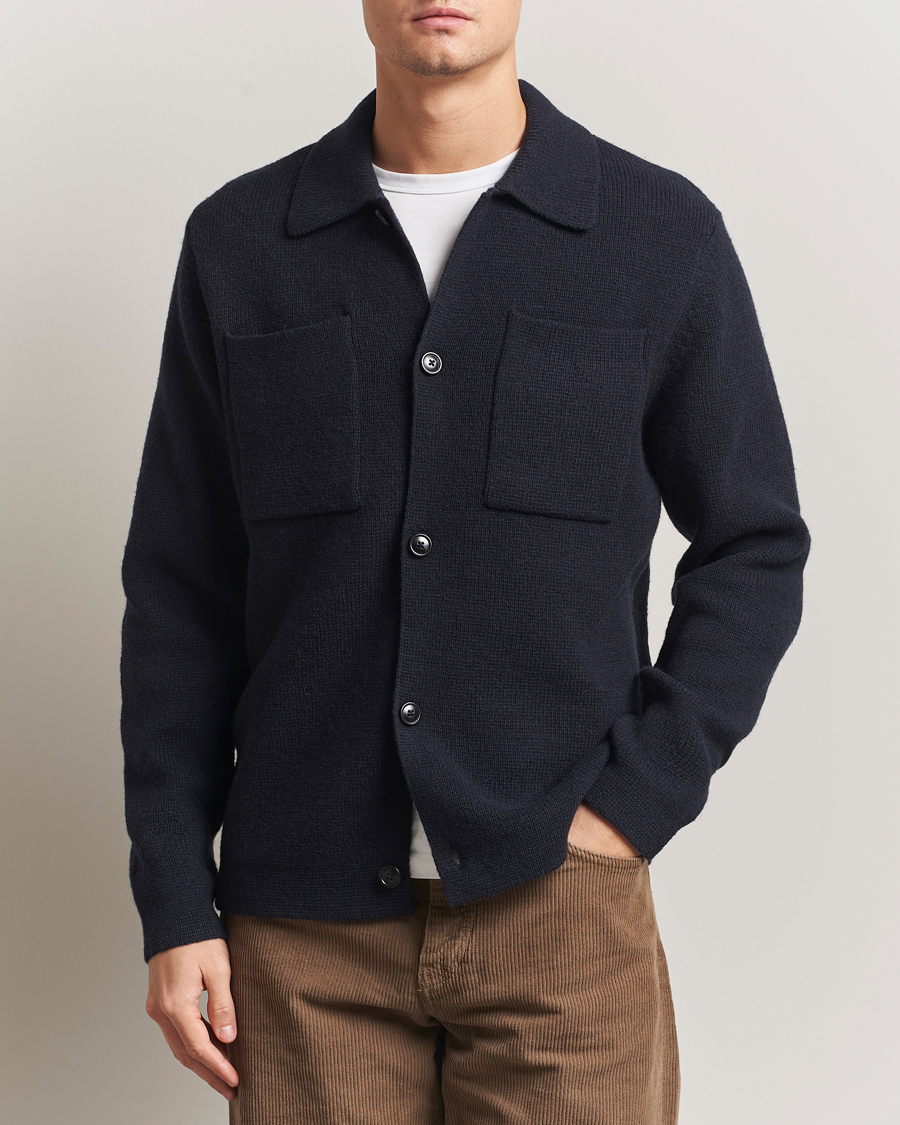 Heren | Overhemden | LES DEUX | Fisher Milano Wool Knit Overshirt Navy