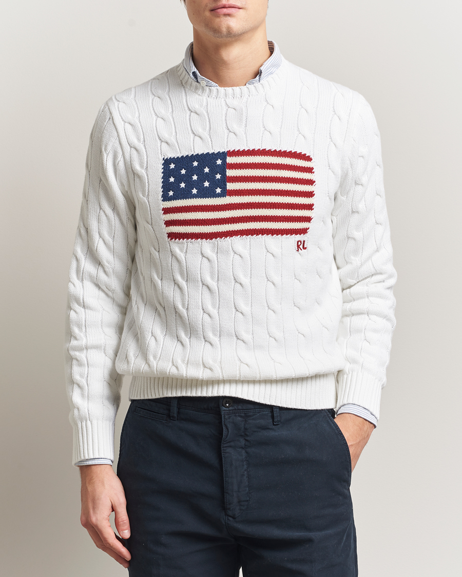 Heren | Truien | Polo Ralph Lauren | Cotton Cable Flag Sweater Ceramic White
