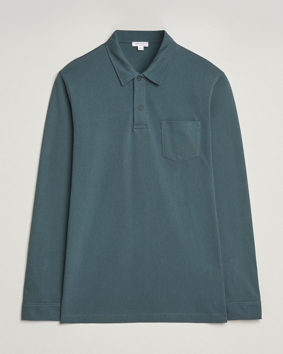 Homme | Polos | Sunspel | Long Sleeve Riviera Polo Shirt Dark Petrol