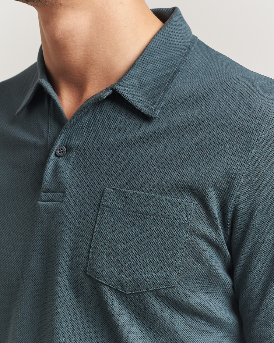 Homme | Polos | Sunspel | Long Sleeve Riviera Polo Shirt Dark Petrol