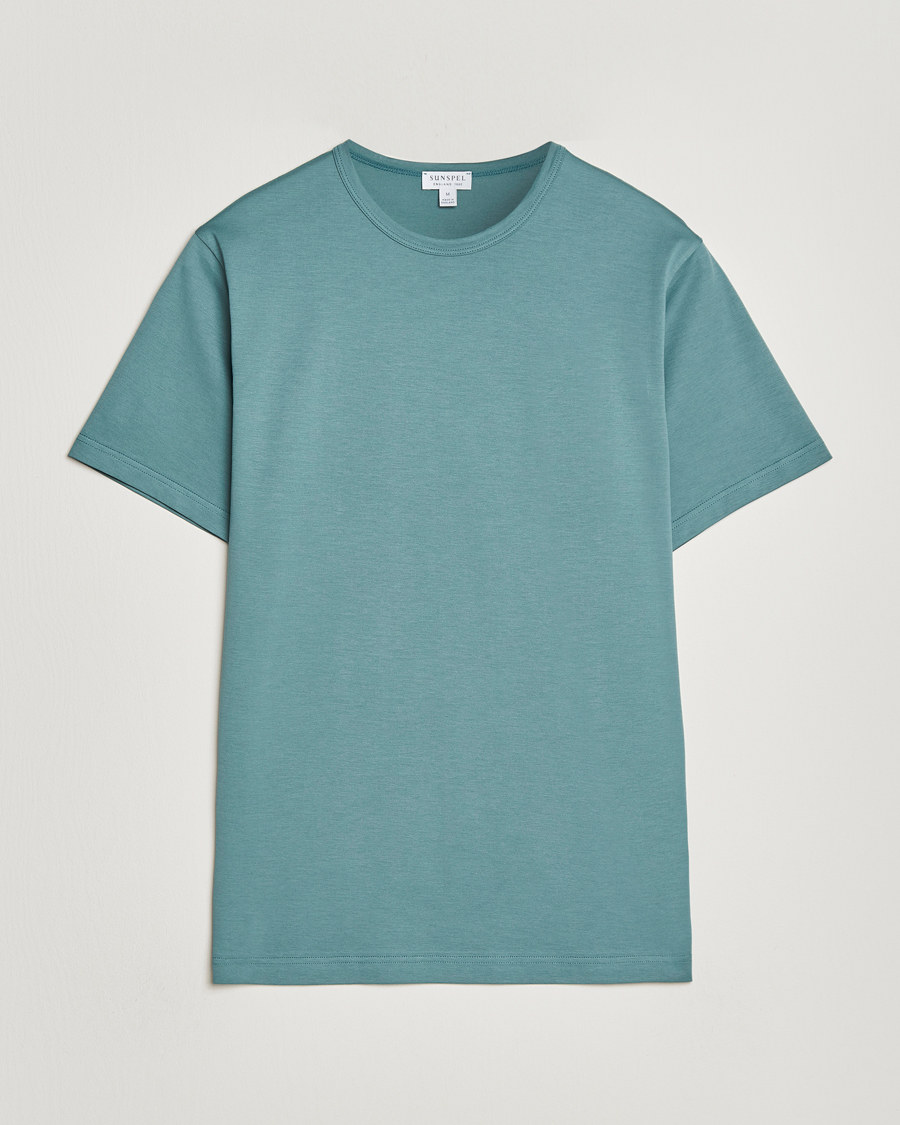 Heren | T-shirts | Sunspel | Crew Neck Q82 Cotton T-Shirt Steel Green