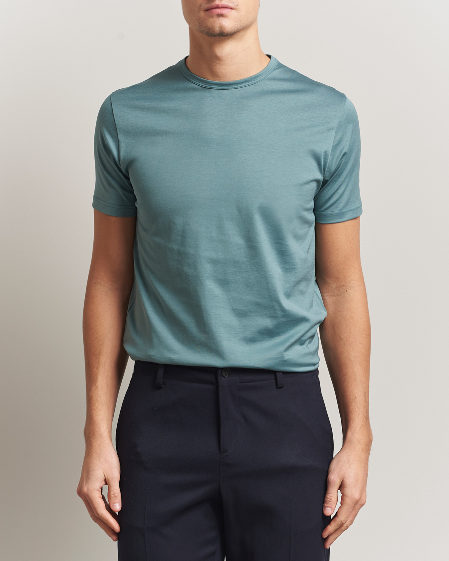 Heren | T-shirts | Sunspel | Crew Neck Q82 Cotton T-Shirt Steel Green
