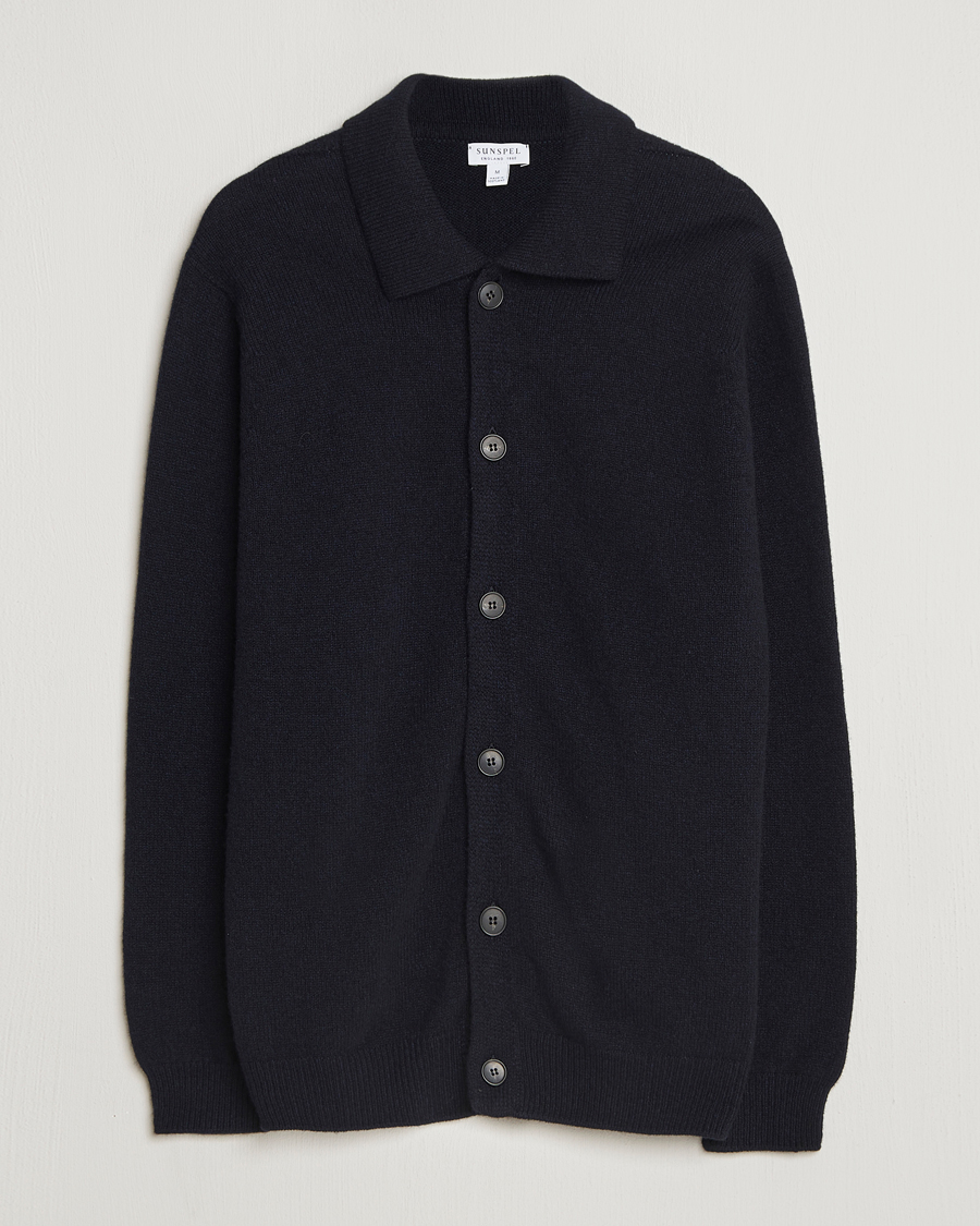 Heren | Truien | Sunspel | Lambswool Cardigan Dark Navy