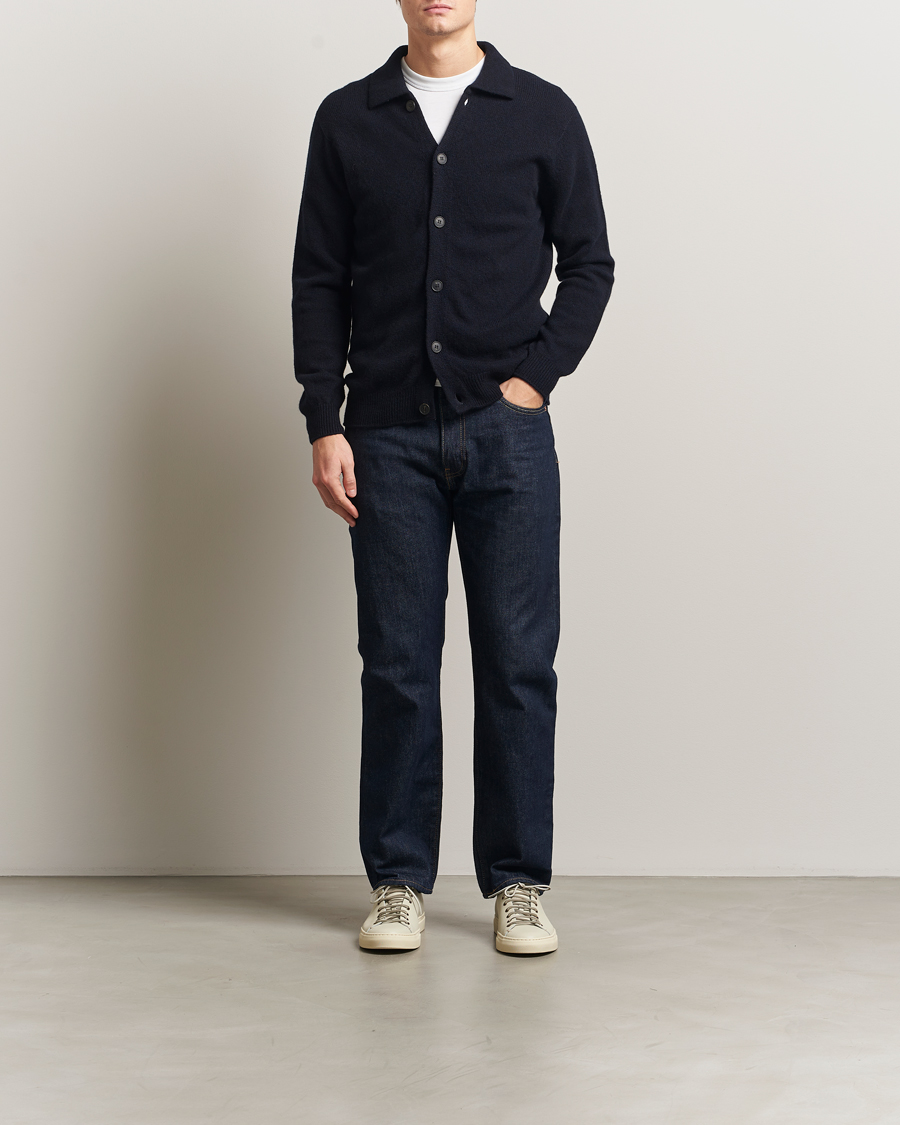 Heren | Truien | Sunspel | Lambswool Cardigan Dark Navy