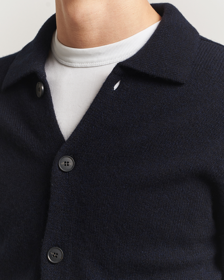 Heren | Truien | Sunspel | Lambswool Cardigan Dark Navy