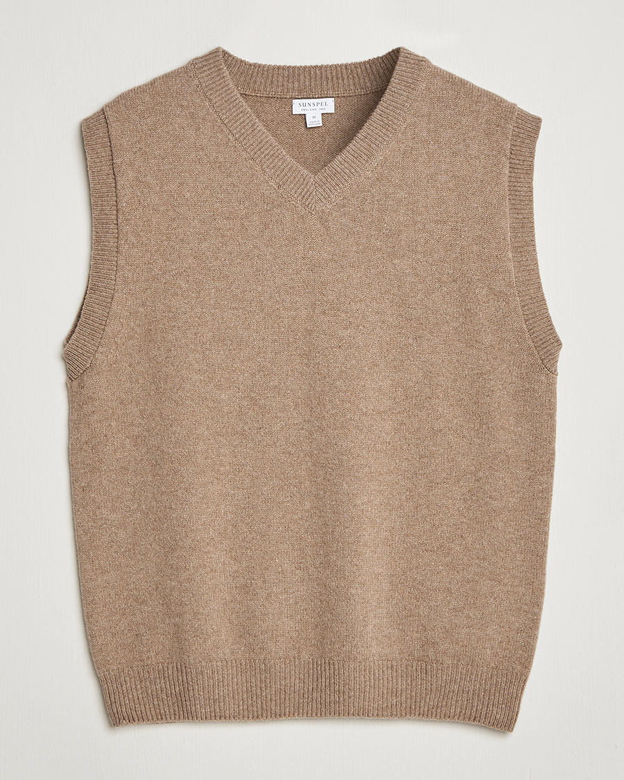 Heren | Truien | Sunspel | Lambswool Knitted Vest Sandstone