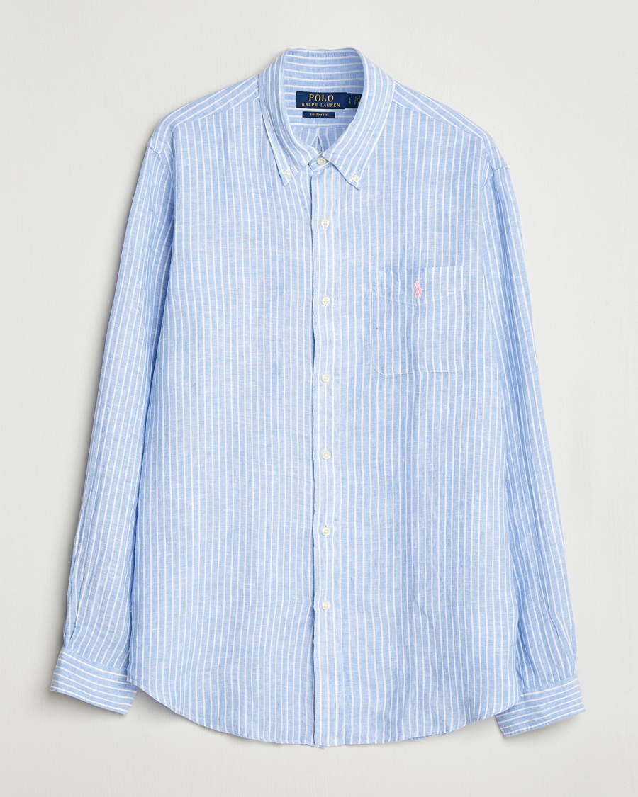 Heren | Overhemden | Polo Ralph Lauren | Custom Fit Linen Striped Shirt Light Blue/White