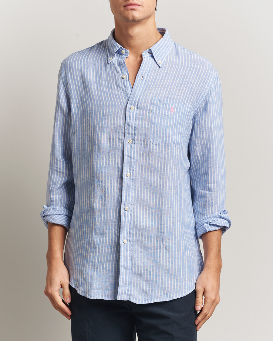 Homme | Chemises | Polo Ralph Lauren | Custom Fit Linen Striped Shirt Light Blue/White