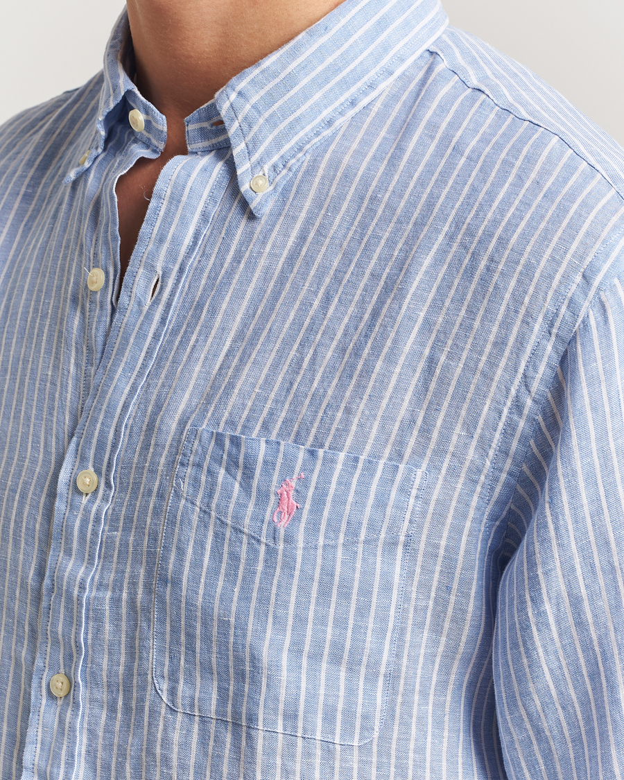 Heren | Overhemden | Polo Ralph Lauren | Custom Fit Linen Striped Shirt Light Blue/White