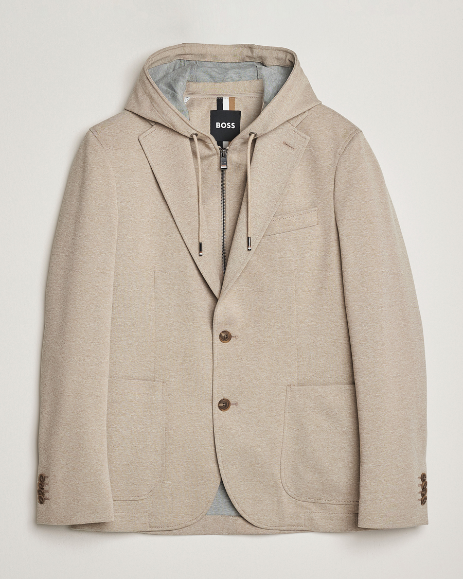 Heren | Blazers | BOSS BLACK | Hanry Hooded Jersey Blazer Dark Beige