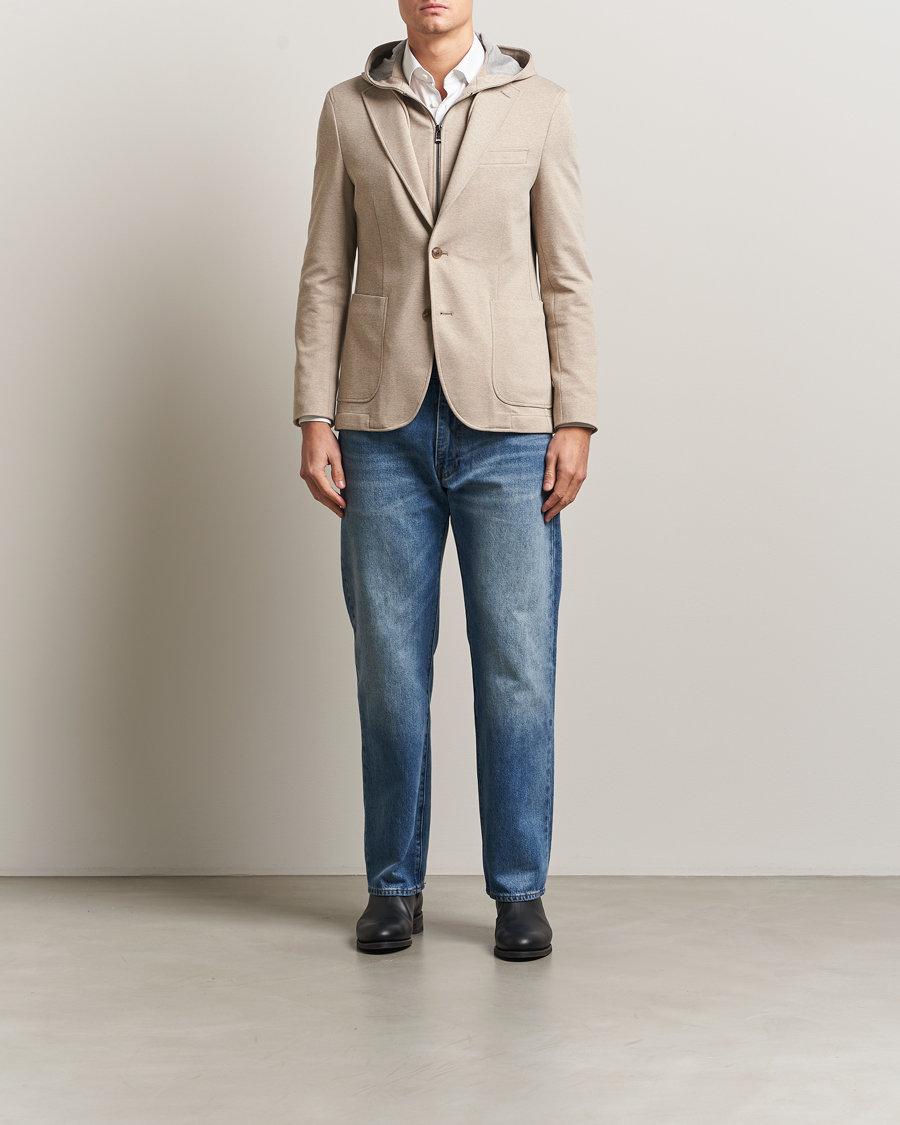 Heren | Blazers | BOSS BLACK | Hanry Hooded Jersey Blazer Dark Beige