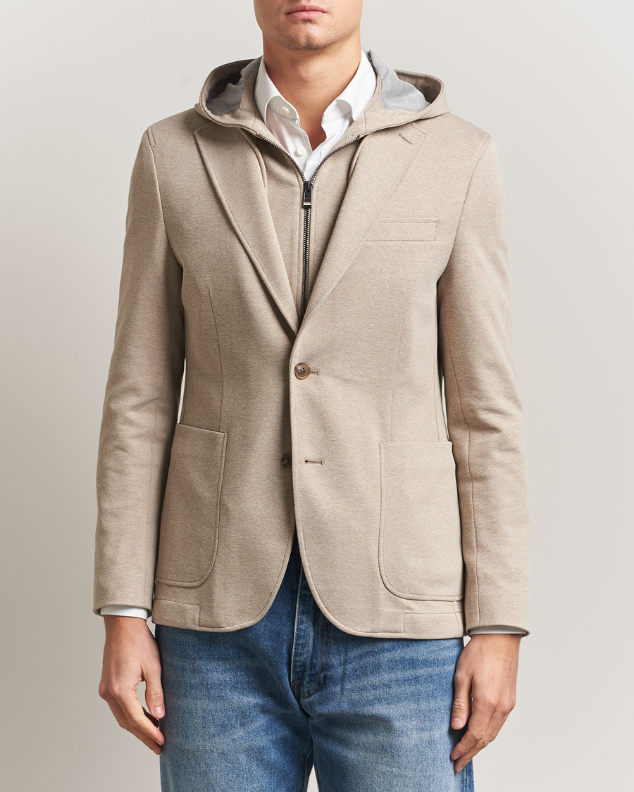 Heren | Blazers | BOSS BLACK | Hanry Hooded Jersey Blazer Dark Beige