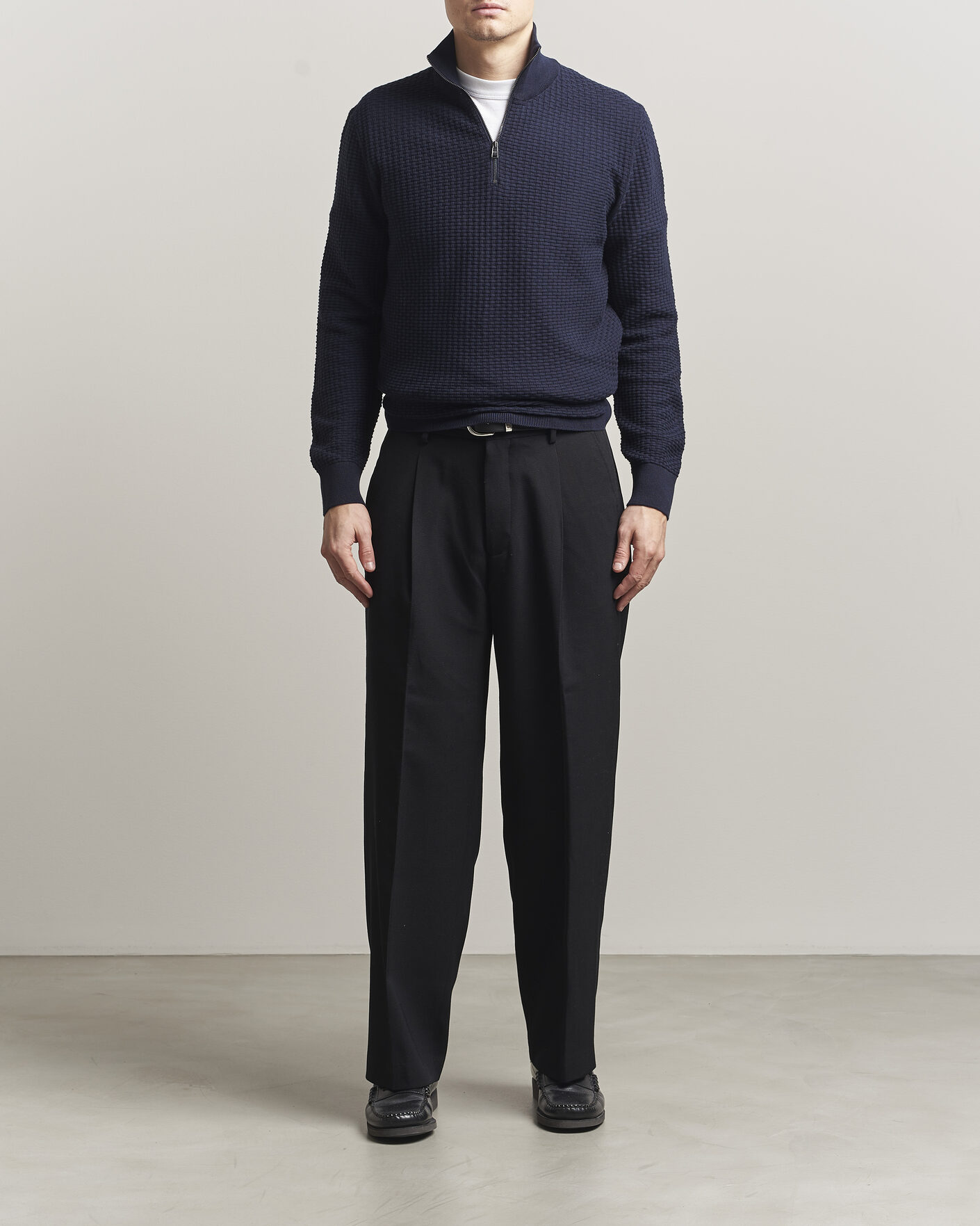 Heren | Truien | BOSS BLACK | Ulicio Structured Knitted Half Zip Dark Blue