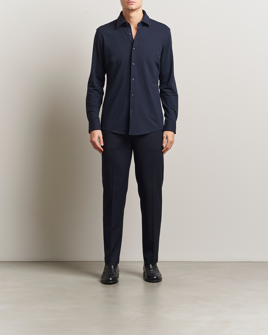 Heren | Overhemden | BOSS BLACK | Hank Structured Jersey Shirt Dark Blue