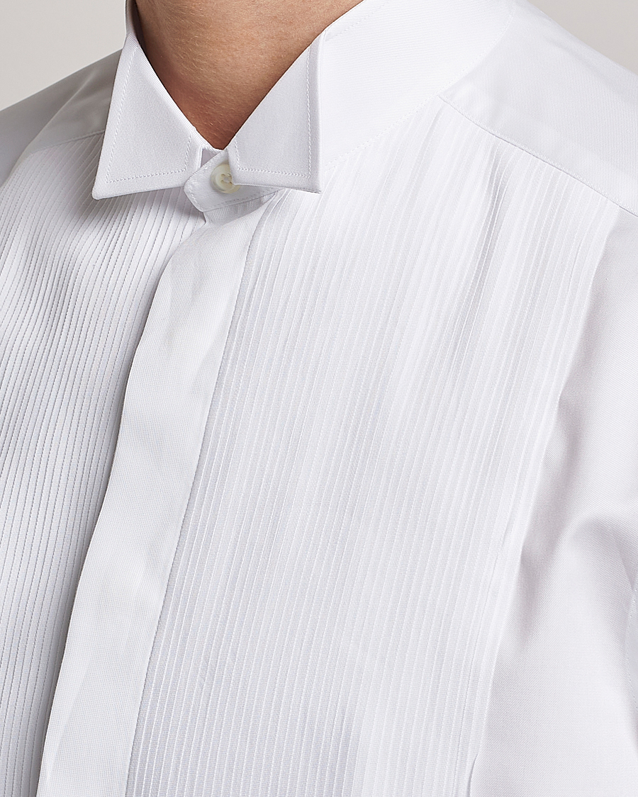 Heren | Overhemden | Stenströms | Slimline Stand Up Collar Plissè Shirt White
