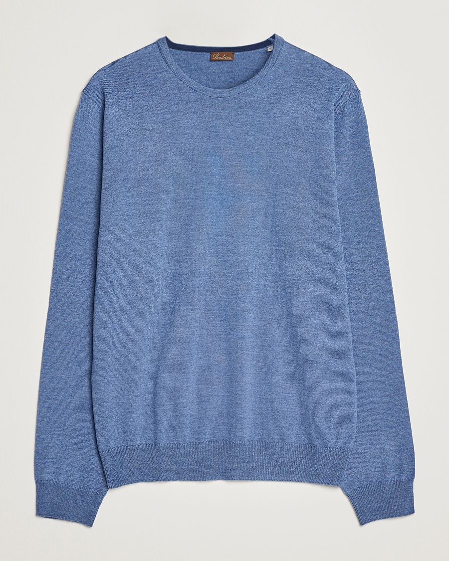 Heren | Truien | Stenströms | Merino Patch Crew Neck Blue/Blue