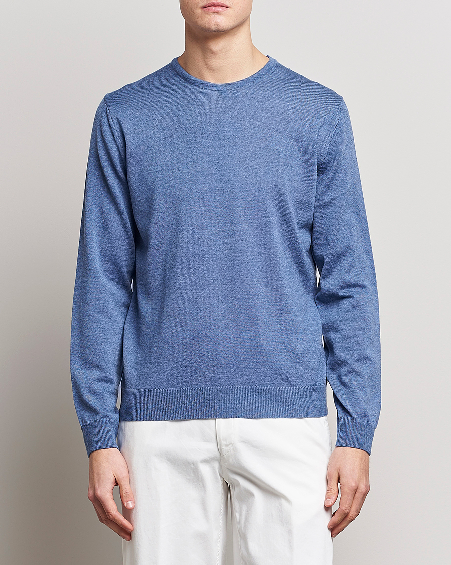 Homme | Pulls Et Tricots | Stenströms | Merino Patch Crew Neck Blue/Blue